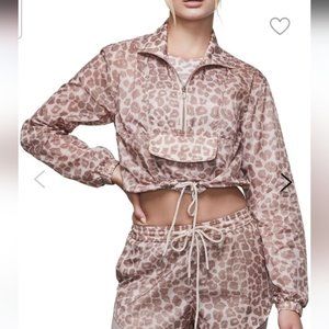 GOOD AMERICAN printed shell hooded half-zip jacke